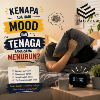 Lelaki sedang menutup muka dengan bantal selepas alarm berbunyi sebagai simbol mood dan tenaga menurun pada waktu pagi