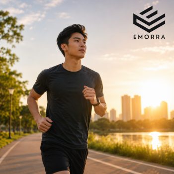 Lelaki muda sedang berjoging pada waktu pagi sebagai simbol gaya hidup sihat dan menjaga kesihatan sejak muda